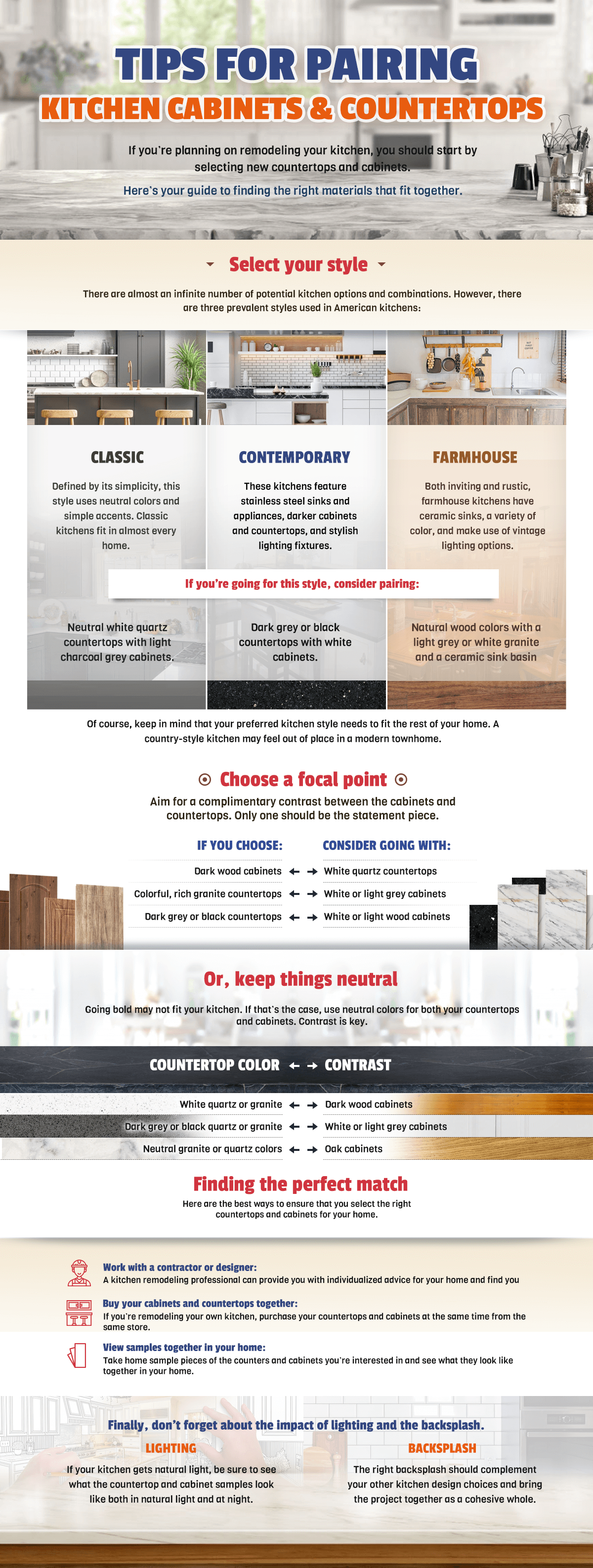 Tips for pairing kitchen cabinets Tips for pairing kitchen cabinets and countertops