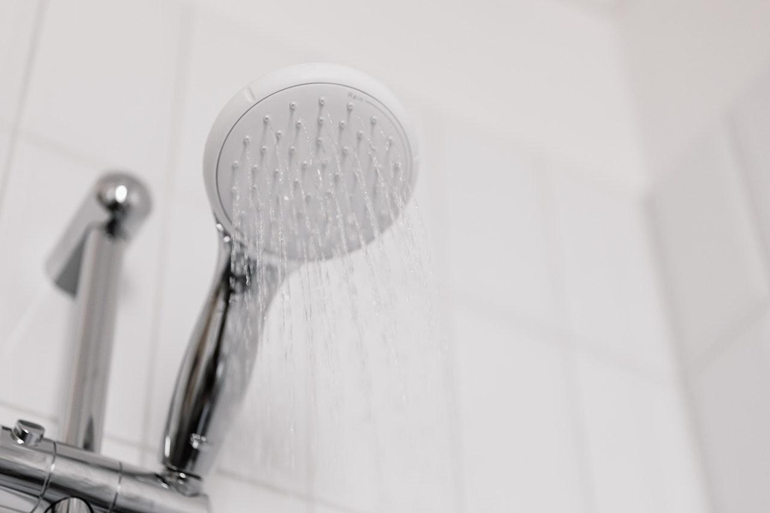 A showerhead with running water