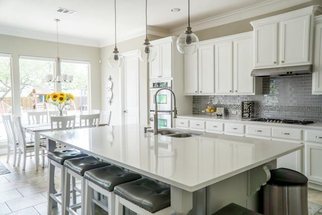 White kitchen and dining area