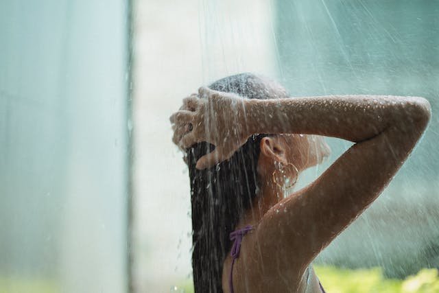 A woman in the shower